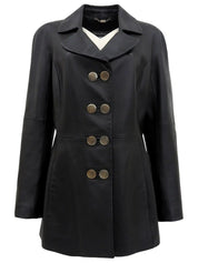 Real Leather Logo Button Jacket in Black