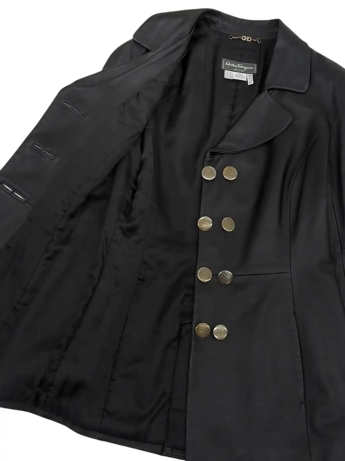 Real Leather Logo Button Jacket in Black