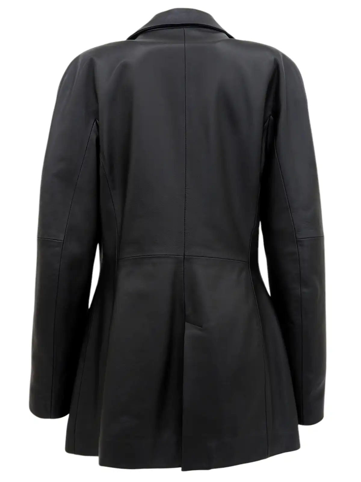 Real Leather Logo Button Jacket in Black