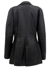 Real Leather Logo Button Jacket in Black