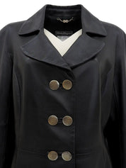 Real Leather Logo Button Jacket in Black