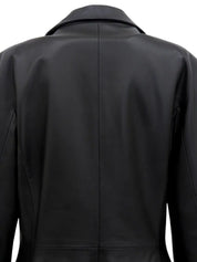 Real Leather Logo Button Jacket in Black