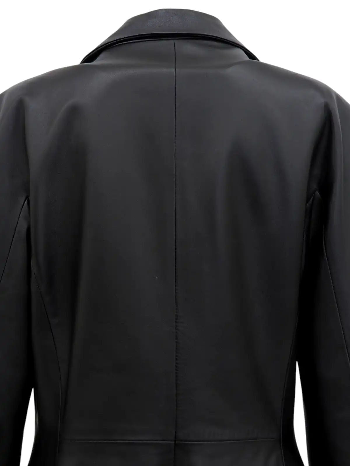 Real Leather Logo Button Jacket in Black