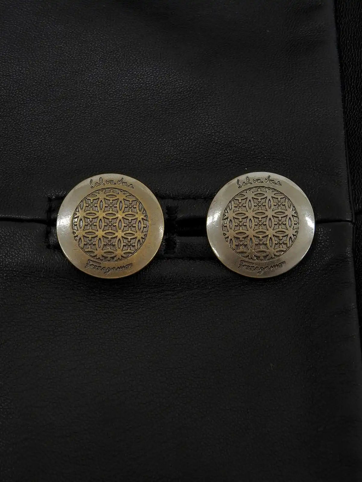 Real Leather Logo Button Jacket in Black