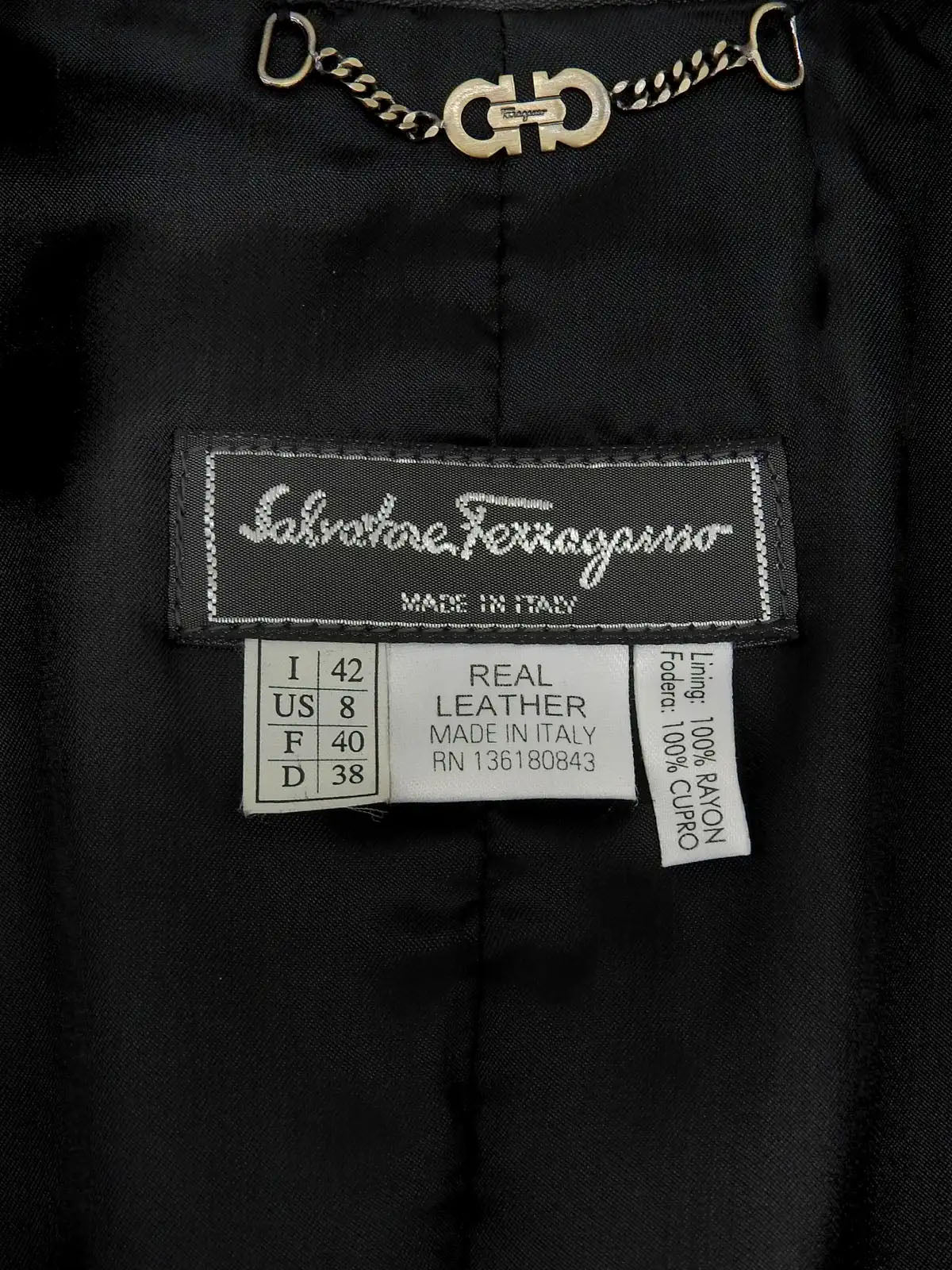 Real Leather Logo Button Jacket in Black