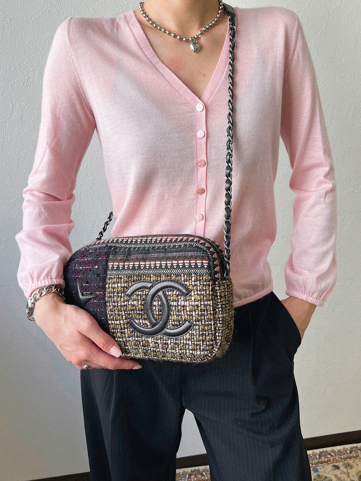 2014 tweed CC mark star chain shoulder bag, multicolor