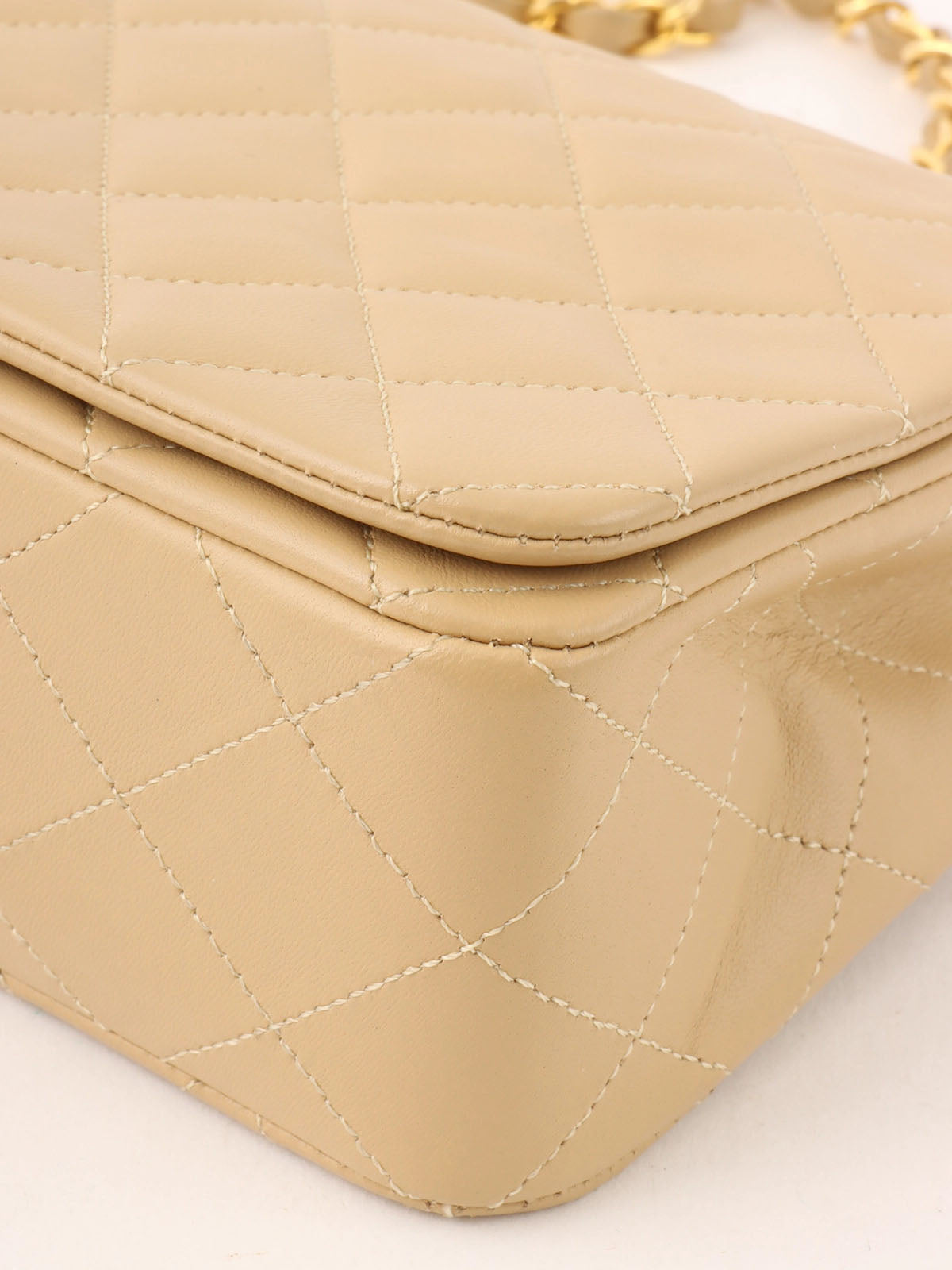 1990s Full Flap Chain Bag, 23cm, Beige