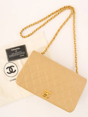 1990s Full Flap Chain Bag, 23cm, Beige
