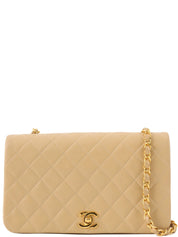 1990s Full Flap Chain Bag, 23cm, Beige
