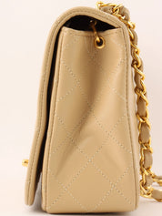 1990s Full Flap Chain Bag, 23cm, Beige