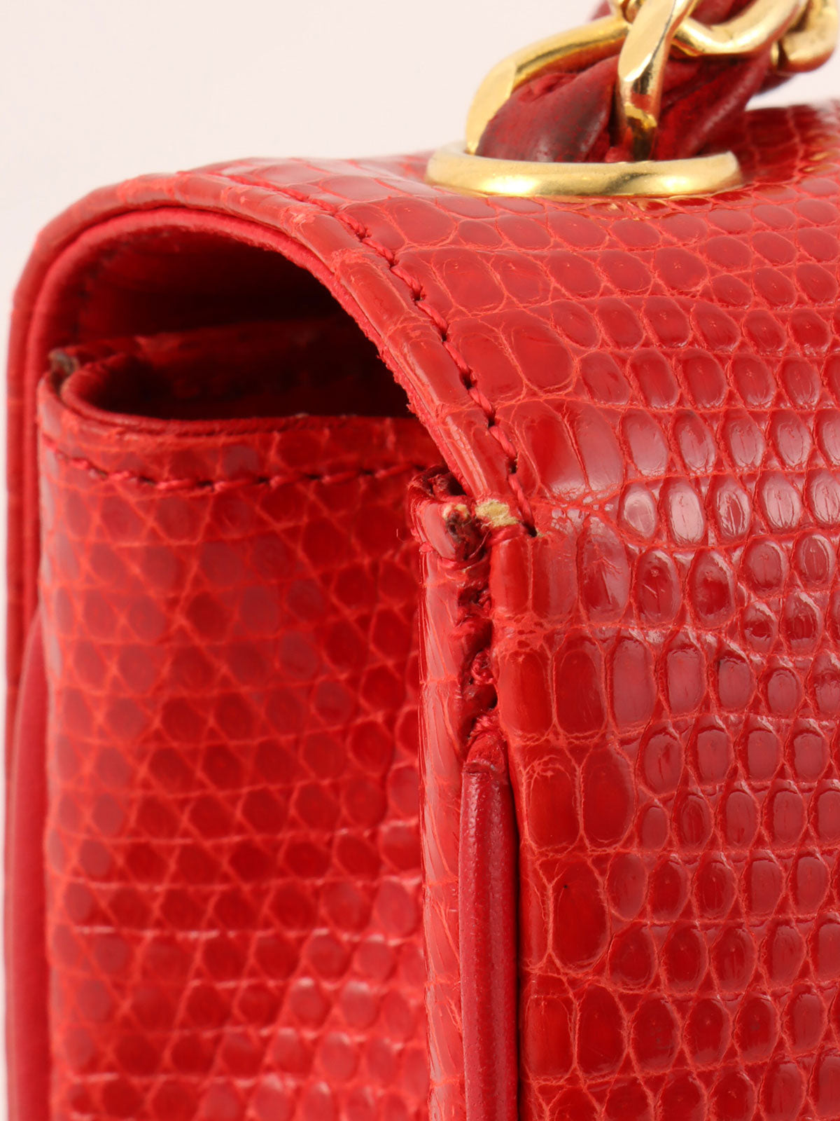 1985-1990 Lizard CC Mark Plate Shoulder Bag Red