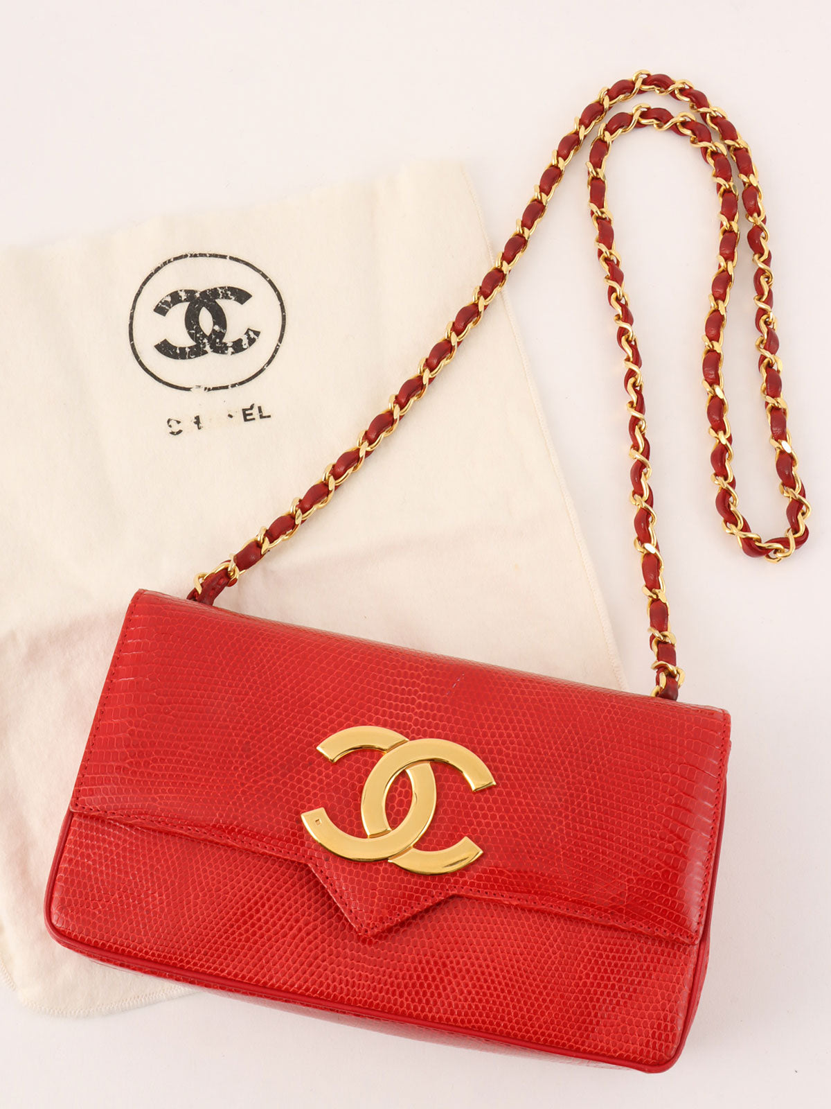 1985-1990 Lizard CC Mark Plate Shoulder Bag Red