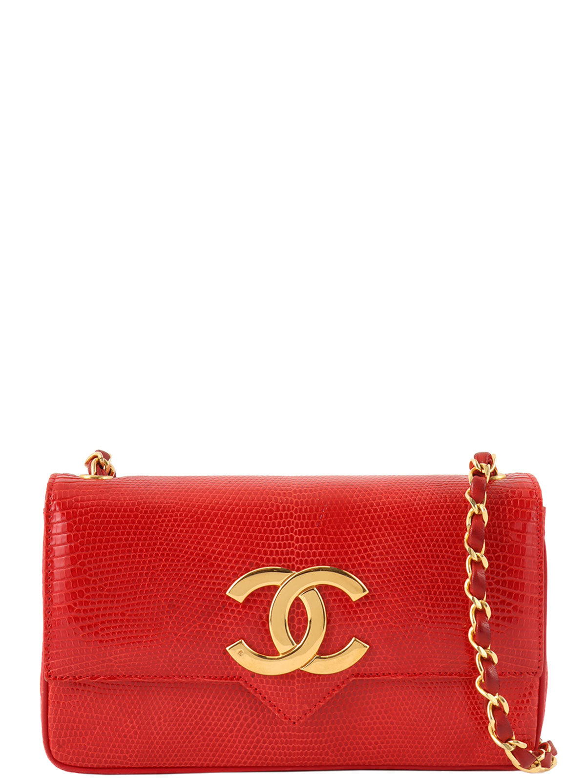 1985-1990 Lizard CC Mark Plate Shoulder Bag Red