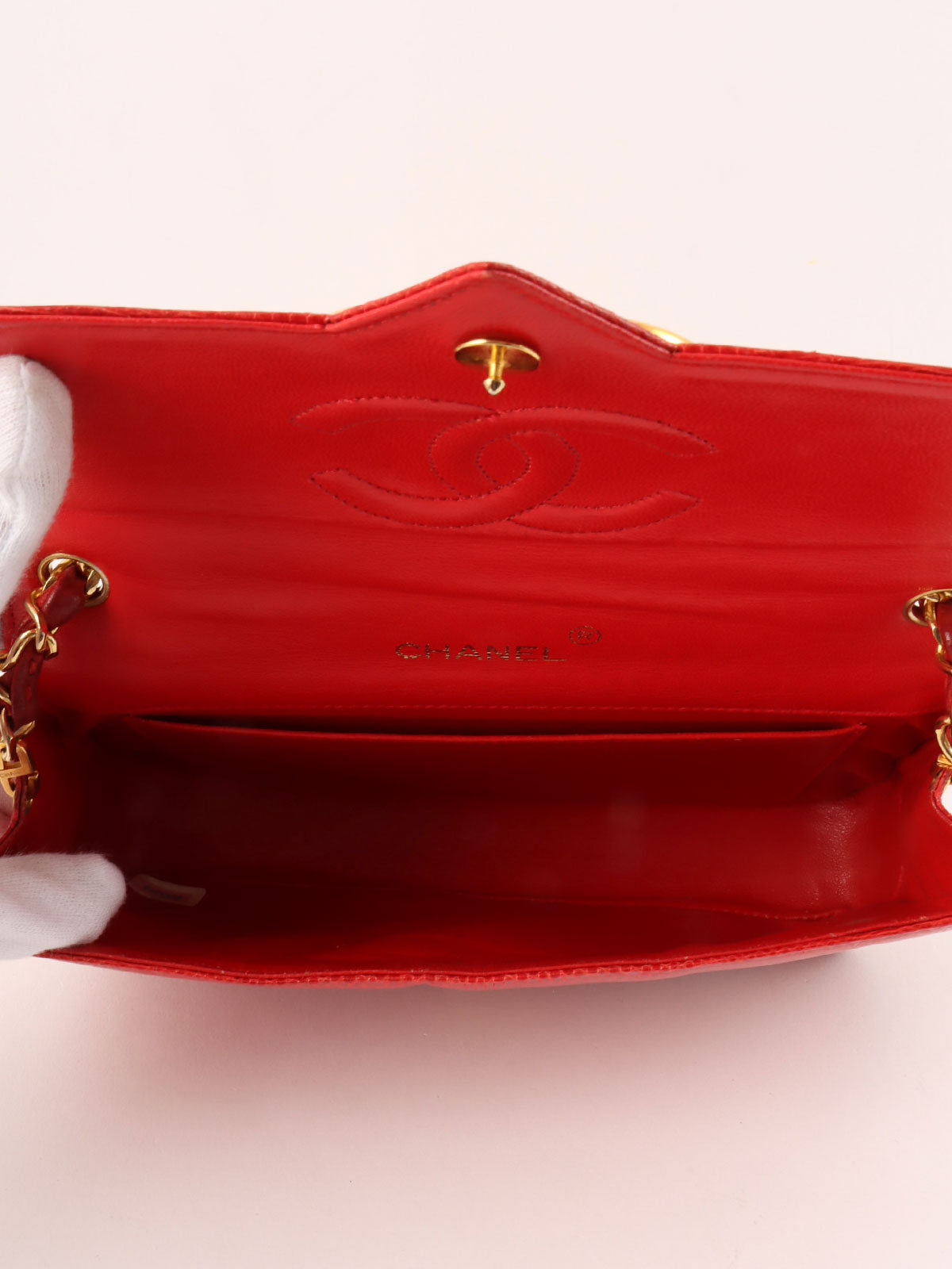 1985-1990 Lizard CC Mark Plate Shoulder Bag Red