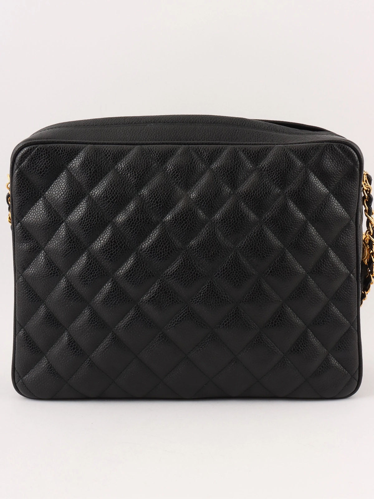 1992 Caviar Skin Matelasse CC Mark Stitch Tassel Chain Shoulder Bag in Black