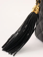 1992 Caviar Skin Matelasse CC Mark Stitch Tassel Chain Shoulder Bag in Black