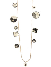 2008 Rhinestone Square Round Motif CC Mark Long Necklace in Gold/White/Black