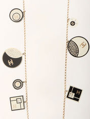 2008 Rhinestone Square Round Motif CC Mark Long Necklace in Gold/White/Black