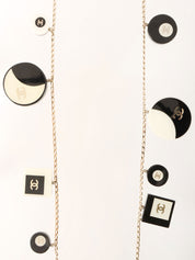 2008 Rhinestone Square Round Motif CC Mark Long Necklace in Gold/White/Black