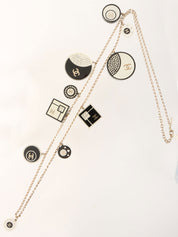 2008 Rhinestone Square Round Motif CC Mark Long Necklace in Gold/White/Black