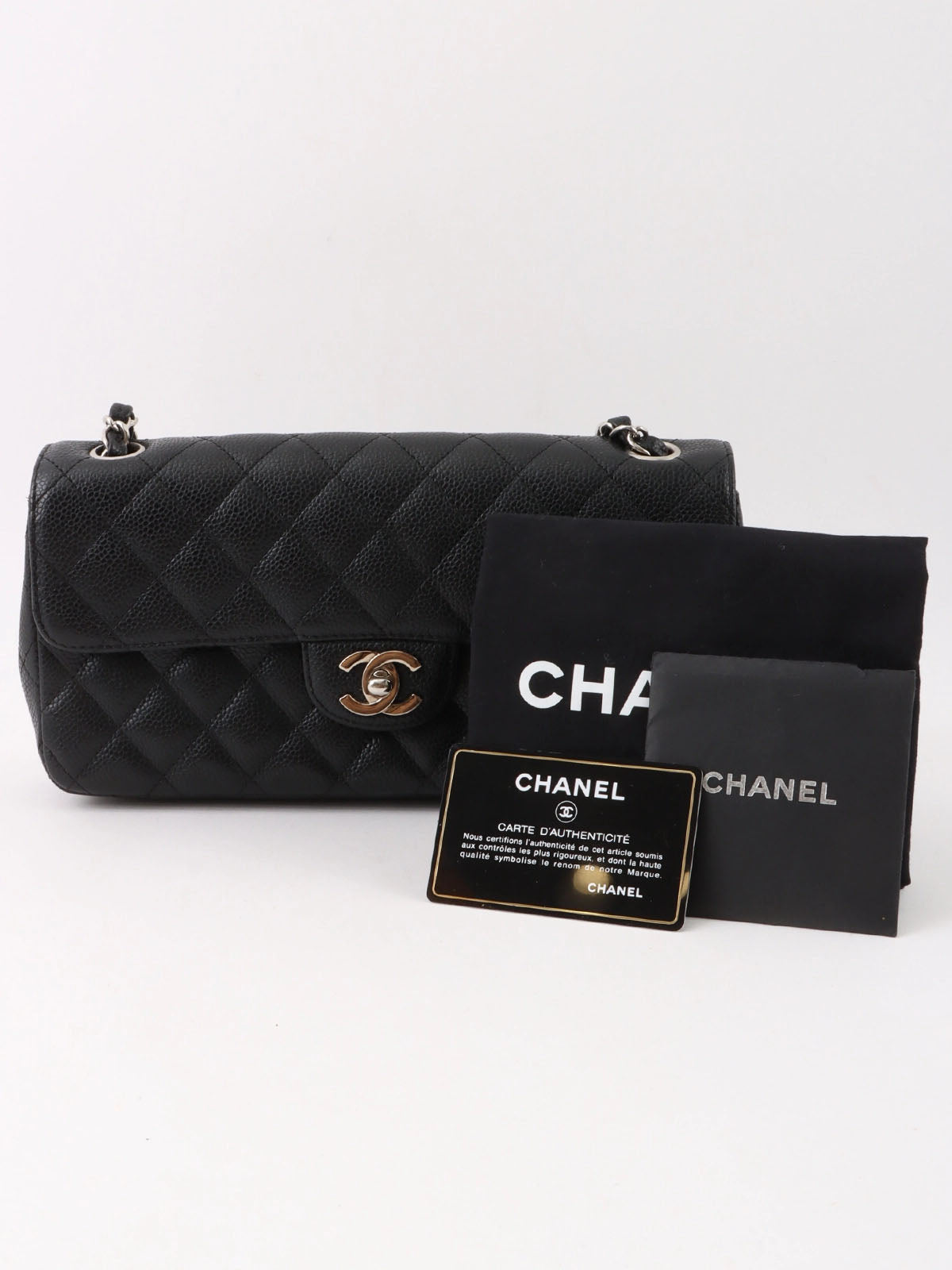 2007 East West Caviar Skin Chain Bag in Black
