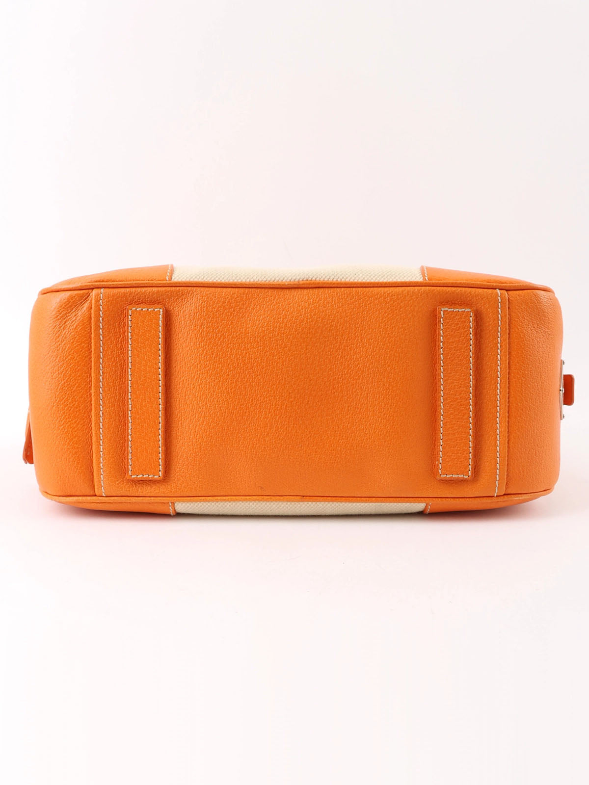 Canvas and leather combination logo plate shoulder bag in beige/orange