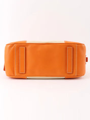 Canvas and leather combination logo plate shoulder bag in beige/orange