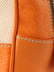 Canvas and leather combination logo plate shoulder bag in beige/orange