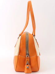 Canvas and leather combination logo plate shoulder bag in beige/orange