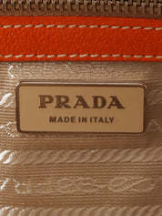 Canvas and leather combination logo plate shoulder bag in beige/orange