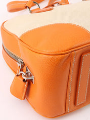 Canvas and leather combination logo plate shoulder bag in beige/orange