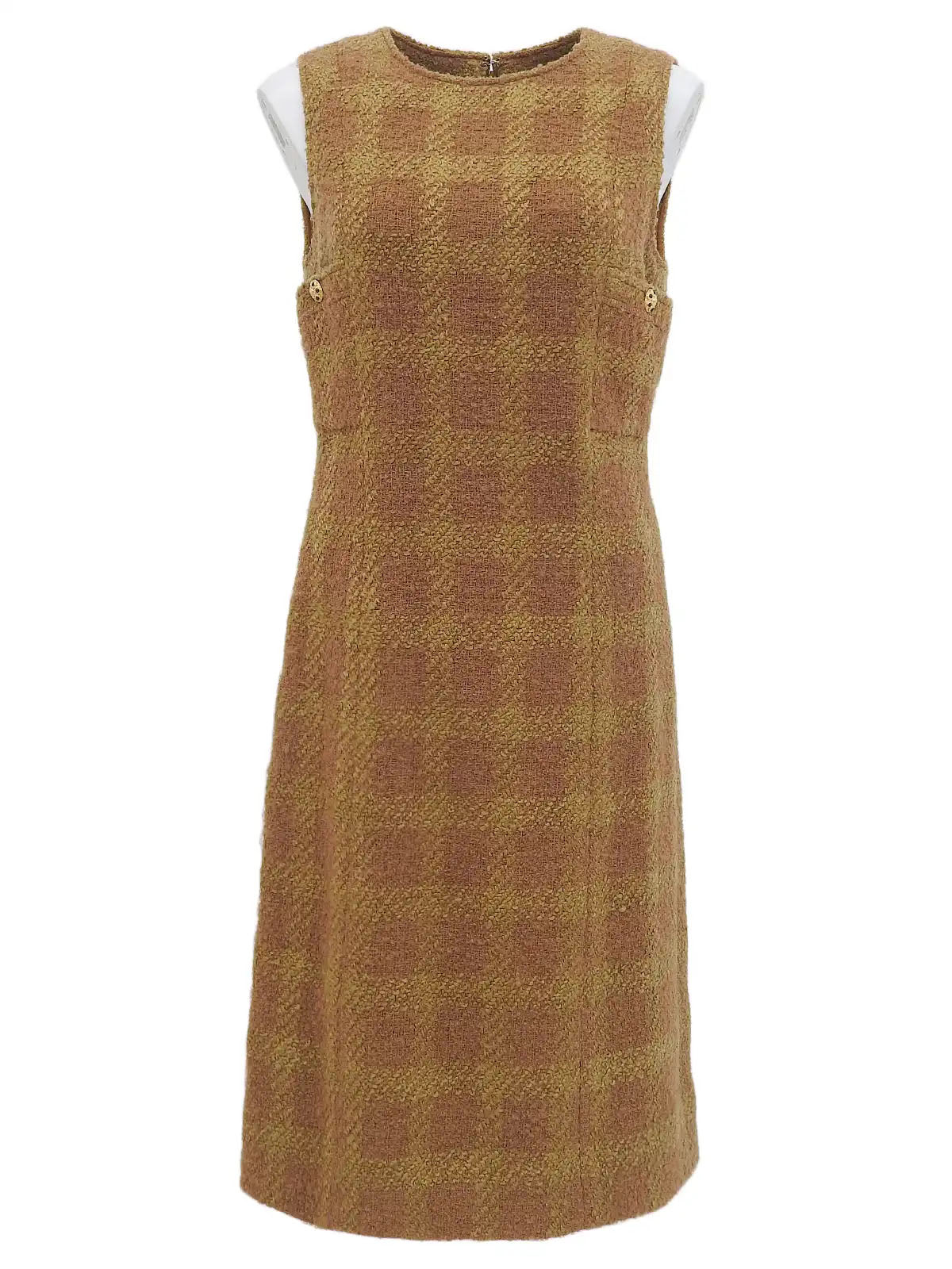 1996 Tweed Check Pattern Dress, Brown