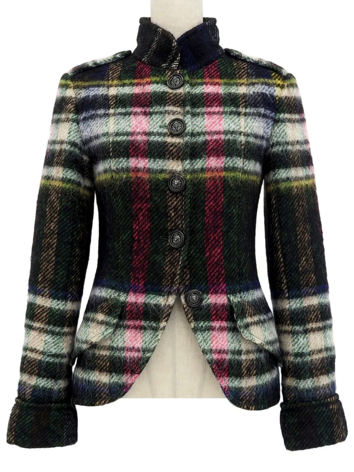 チェックパターンライオンボタンジャケット マルチ