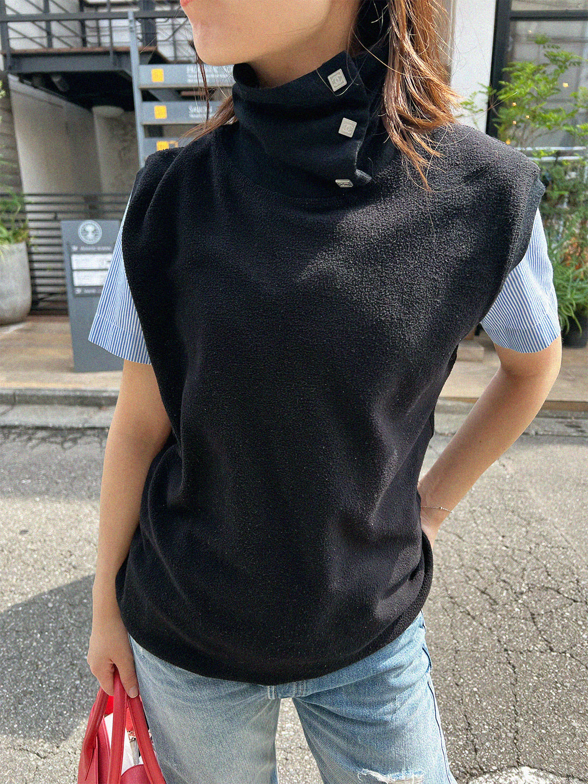 2003年製 CCマークボタンハイネックベスト ブラック