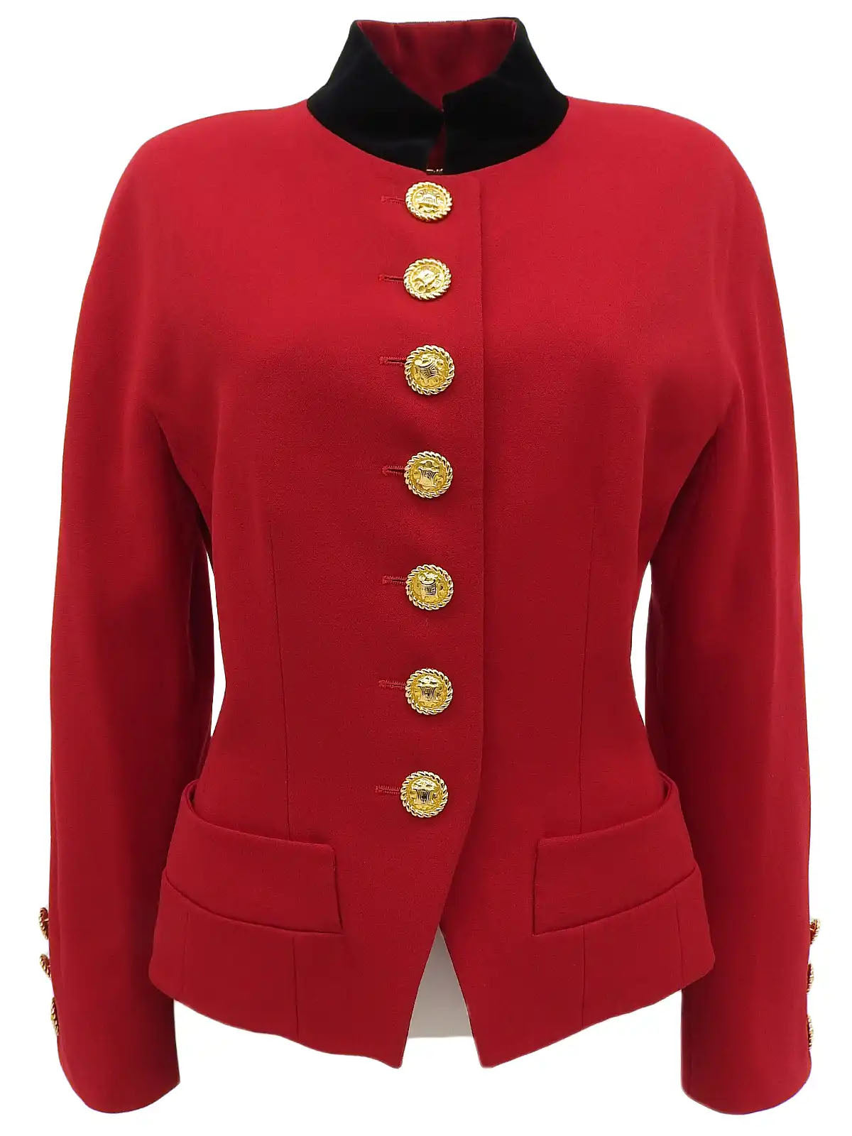 Two-tone Macadam Button Jacket in Red/Black