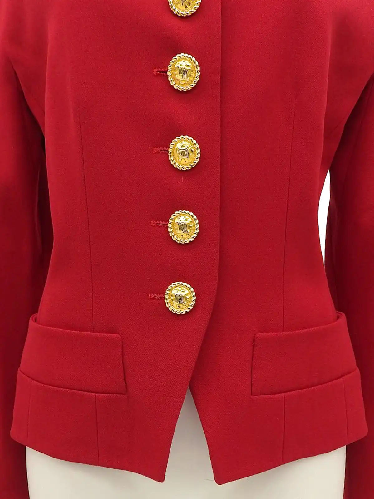 Two-tone Macadam Button Jacket in Red/Black