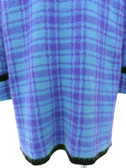 Wool check pattern long knit coat in light blue/purple