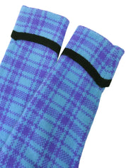 Wool check pattern long knit coat in light blue/purple