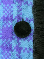 Wool check pattern long knit coat in light blue/purple
