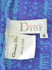 Wool check pattern long knit coat in light blue/purple