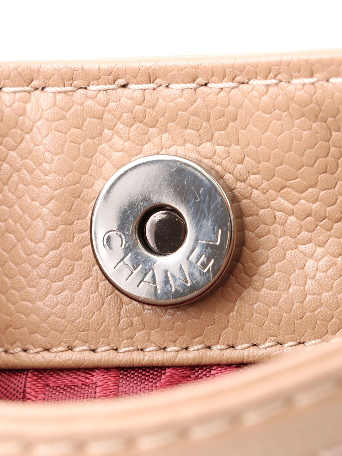 2004 Caviar Skin Logo Plate Chain Shoulder Bag Beige