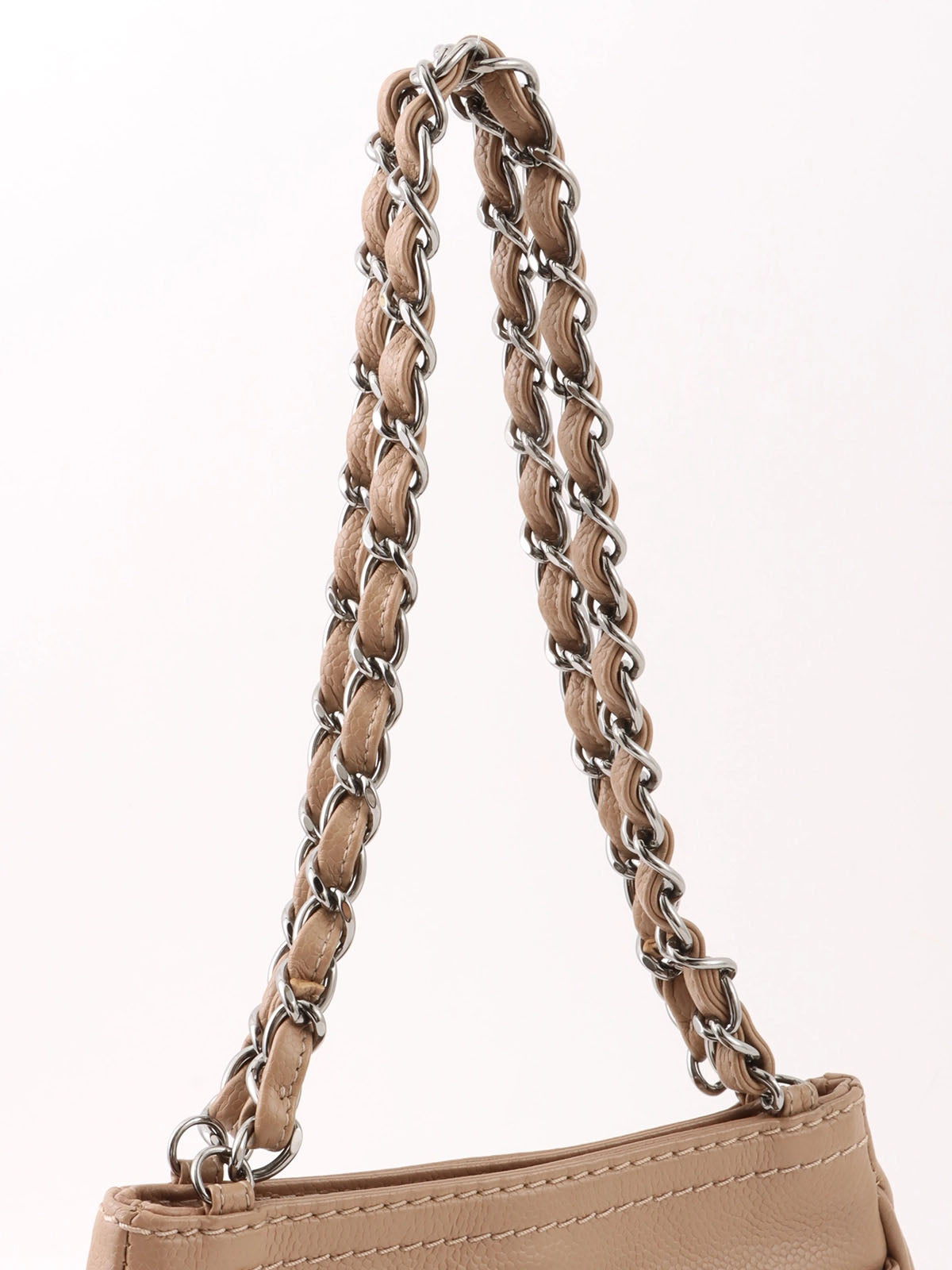 2004 Caviar Skin Logo Plate Chain Shoulder Bag Beige