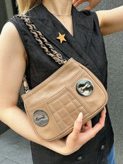 2004 Caviar Skin Logo Plate Chain Shoulder Bag Beige