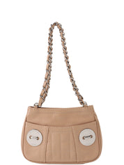 2004 Caviar Skin Logo Plate Chain Shoulder Bag Beige
