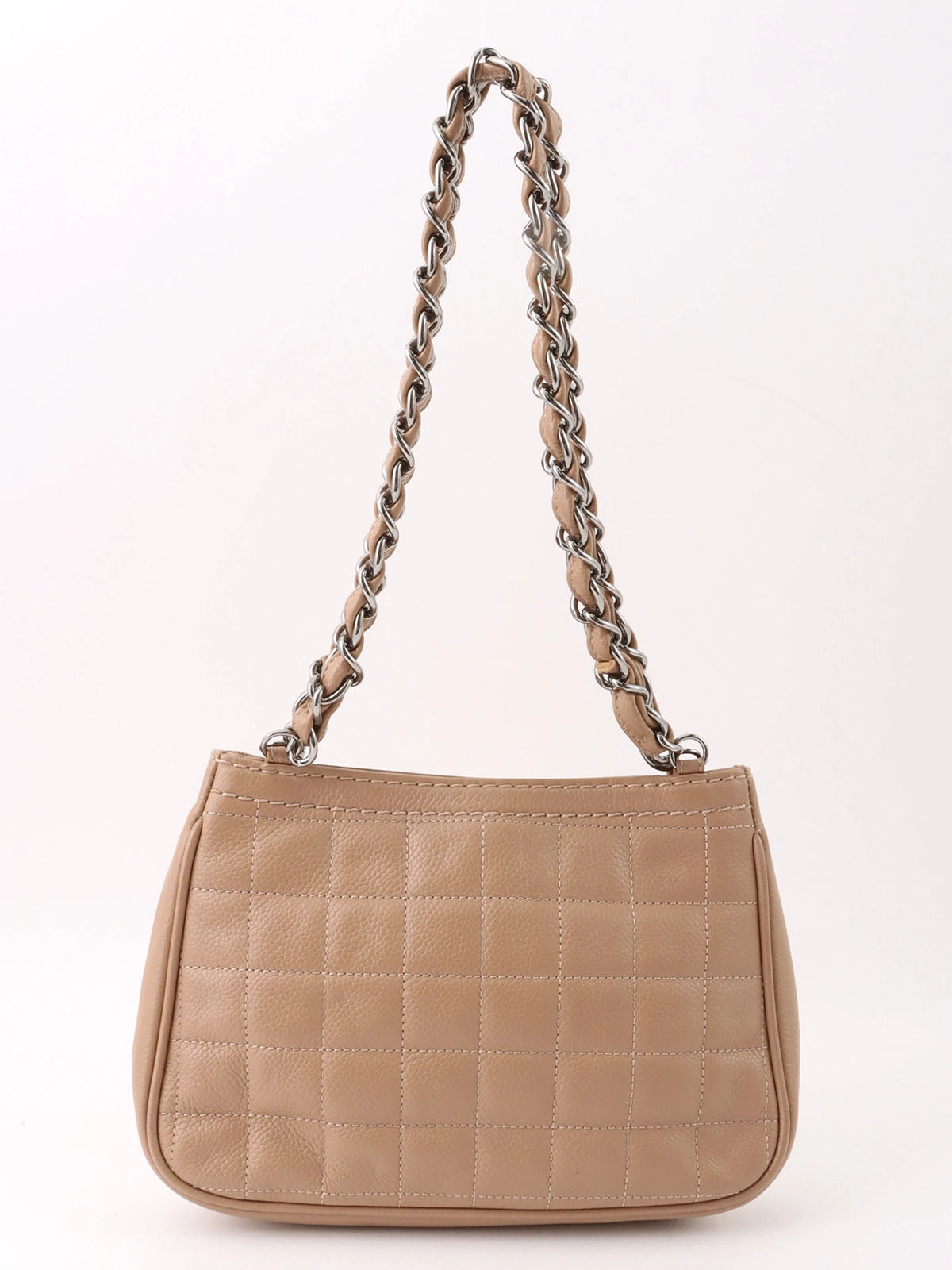 2004 Caviar Skin Logo Plate Chain Shoulder Bag Beige