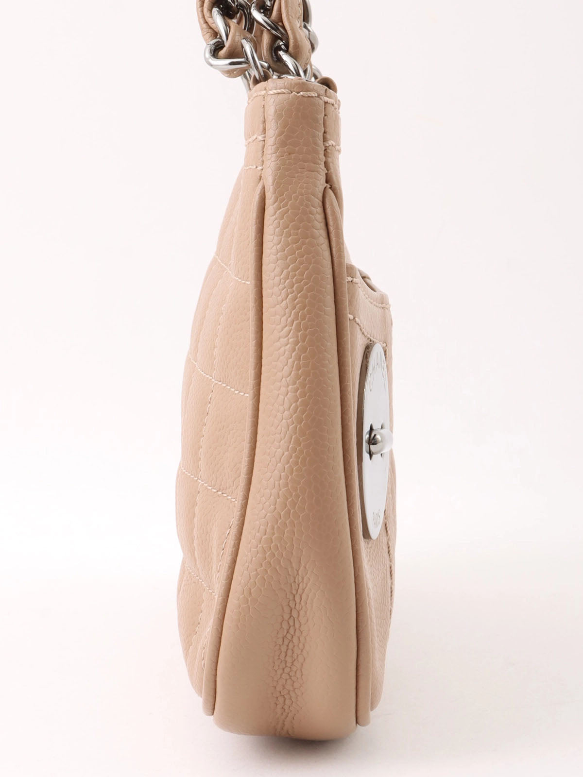 2004 Caviar Skin Logo Plate Chain Shoulder Bag Beige