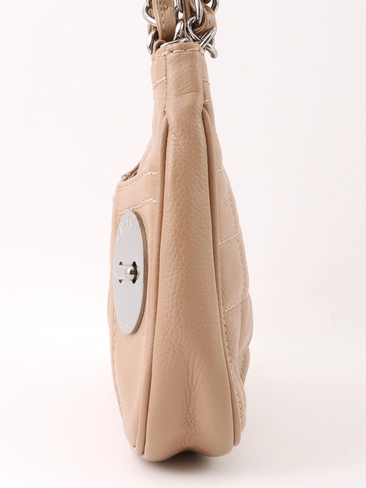 2004 Caviar Skin Logo Plate Chain Shoulder Bag Beige