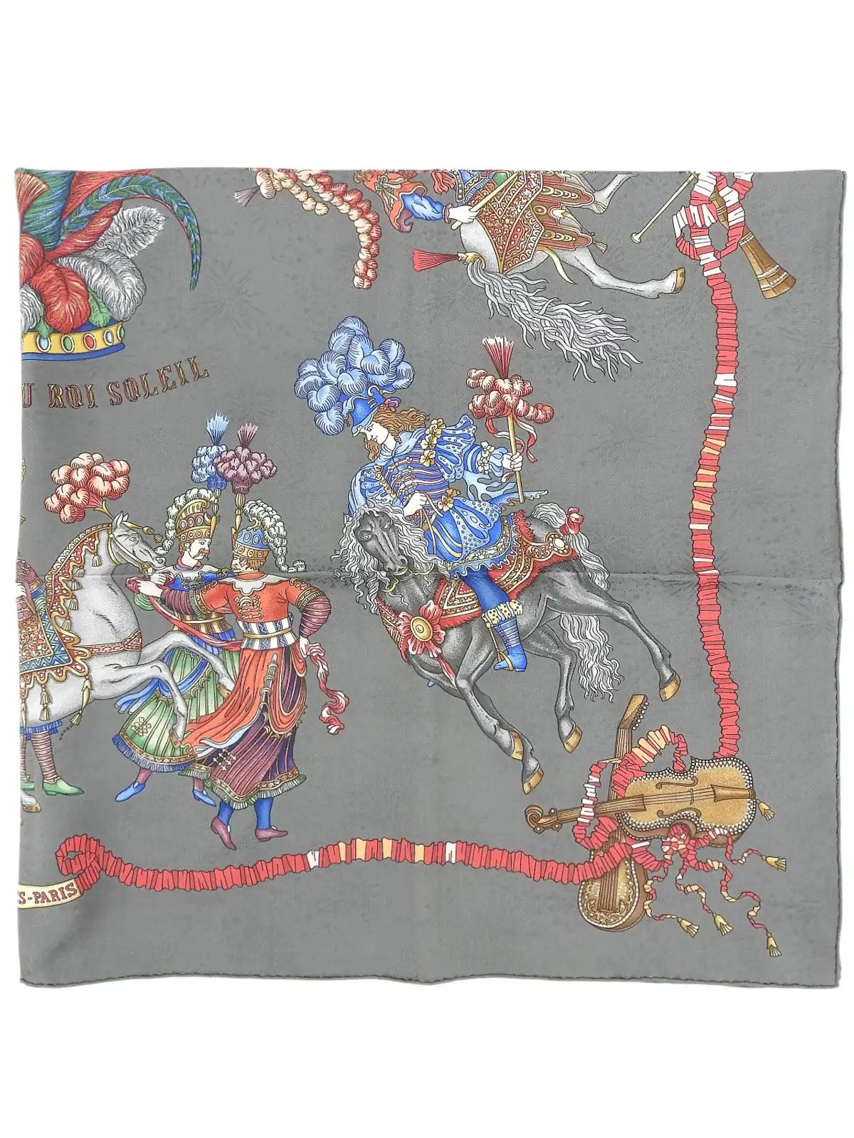Carré 90 Les Fetes DU ROI Soleil Pattern Scarf Gray/Multi