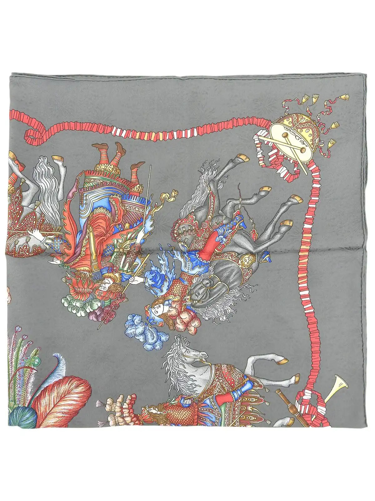 Carré 90 Les Fetes DU ROI Soleil Pattern Scarf Gray/Multi