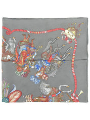Carré 90 Les Fetes DU ROI Soleil Pattern Scarf Gray/Multi